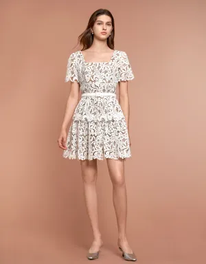 Square Neck Layered Skirt Lace Dress