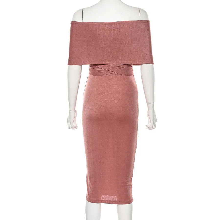 Women's Autumn Stretchy Off Shoulder Bodycon Dress