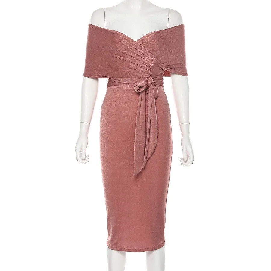 Women's Autumn Stretchy Off Shoulder Bodycon Dress