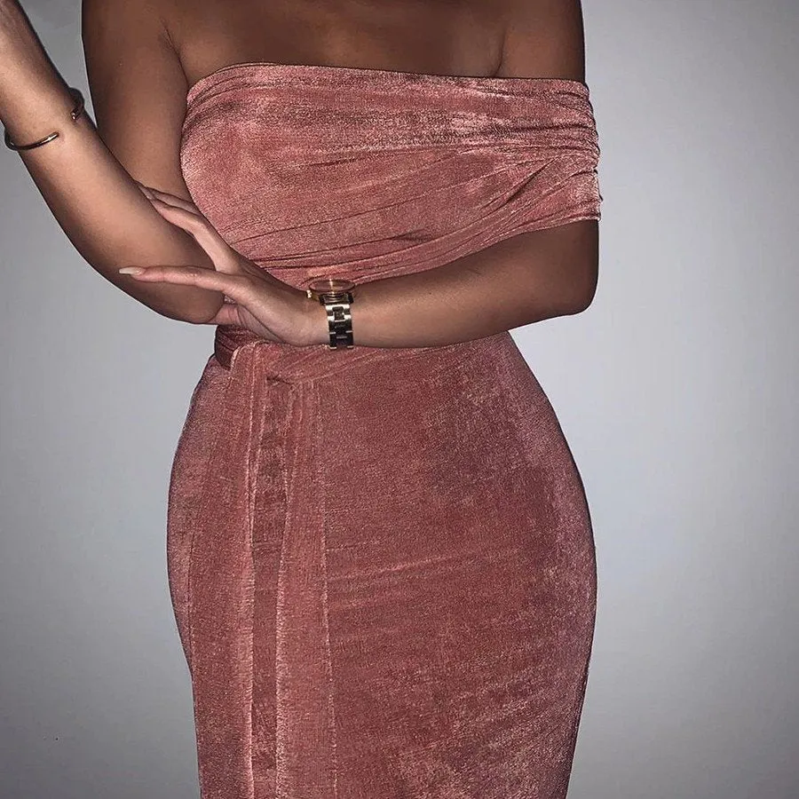 Women's Autumn Stretchy Off Shoulder Bodycon Dress