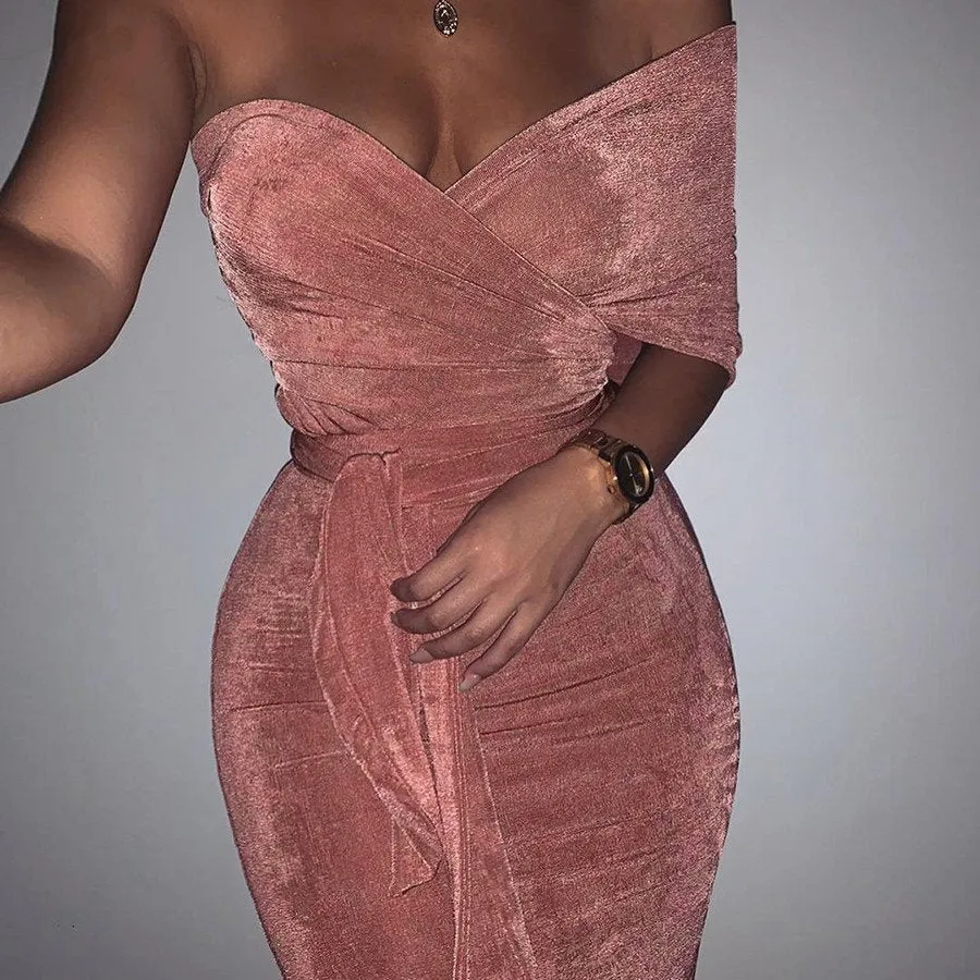 Women's Autumn Stretchy Off Shoulder Bodycon Dress