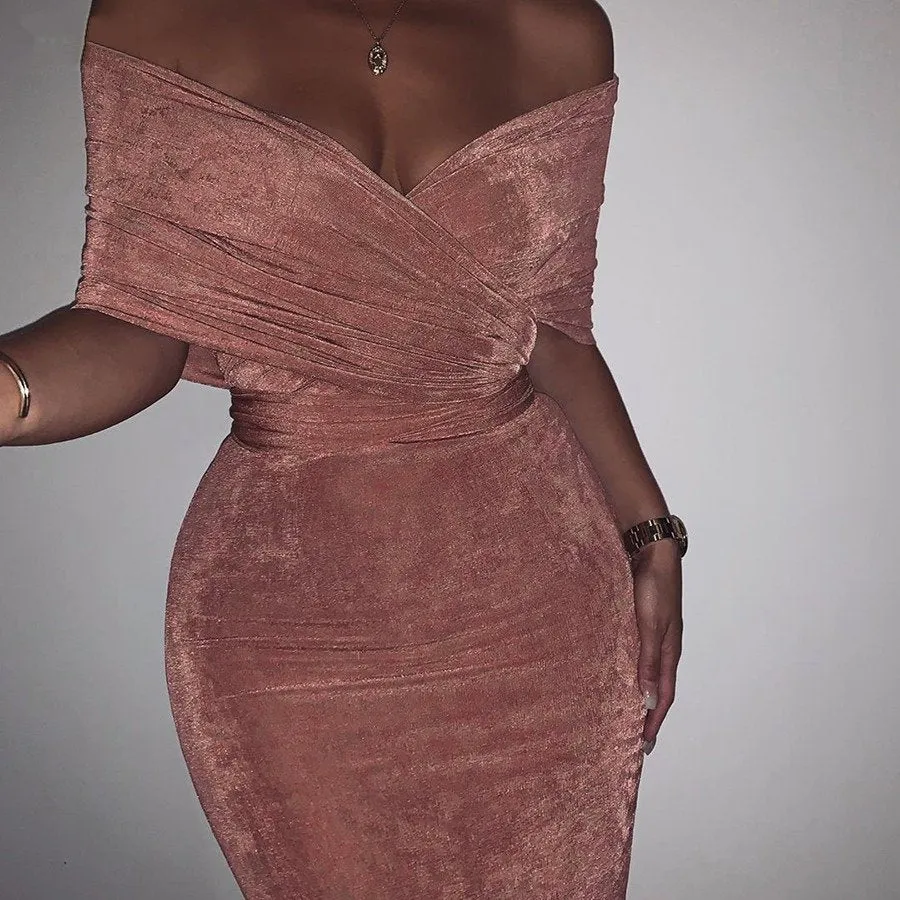 Women's Autumn Stretchy Off Shoulder Bodycon Dress