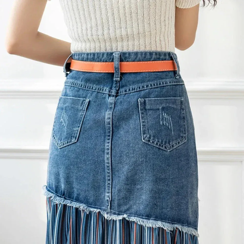 Womens Layered Look Denim Skirt