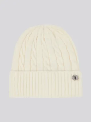 Womens Signature Cable Knit Beanie & Gloves Set in Marshmallow