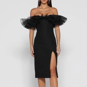 Women's Summer High-Waist Off-Shoulder Dress With Mesh