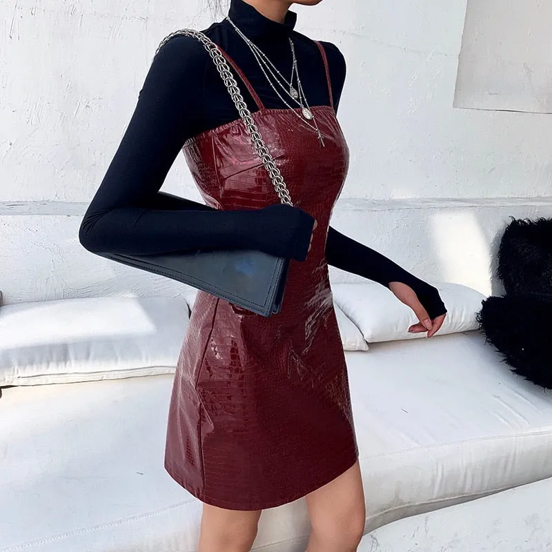 Women's Summer PU Leather Sleeveless Mini Dress