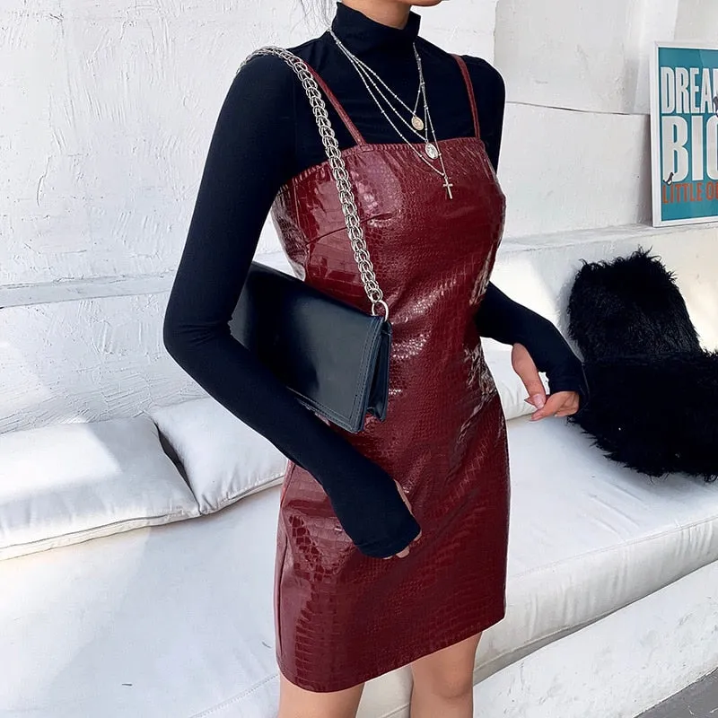 Women's Summer PU Leather Sleeveless Mini Dress