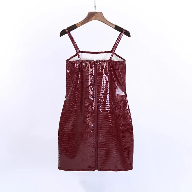 Women's Summer PU Leather Sleeveless Mini Dress