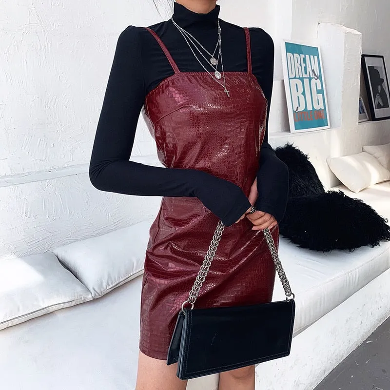 Women's Summer PU Leather Sleeveless Mini Dress
