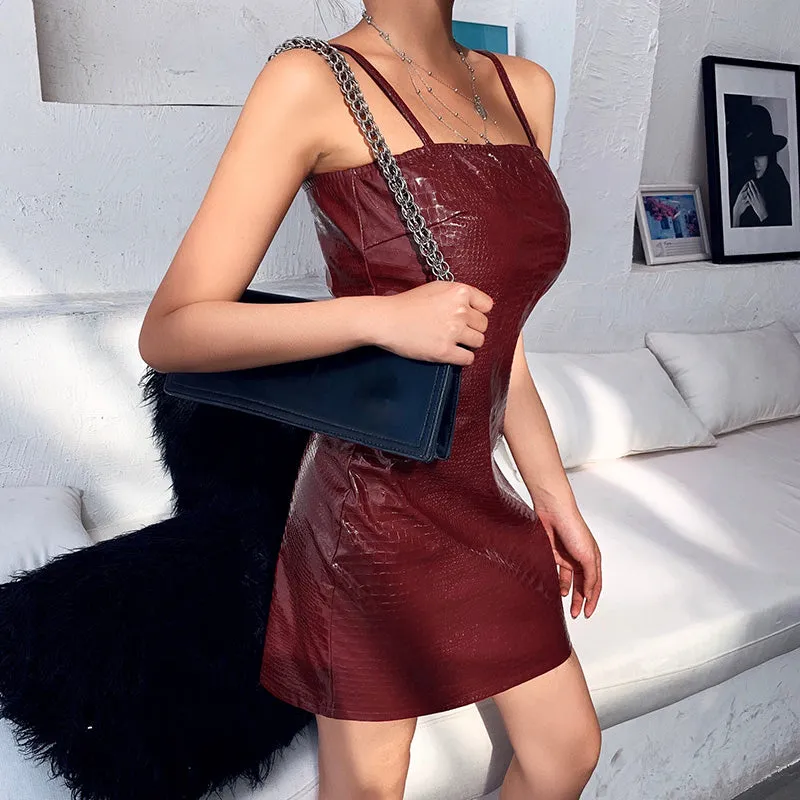 Women's Summer PU Leather Sleeveless Mini Dress