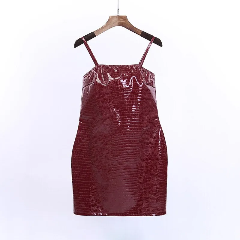 Women's Summer PU Leather Sleeveless Mini Dress
