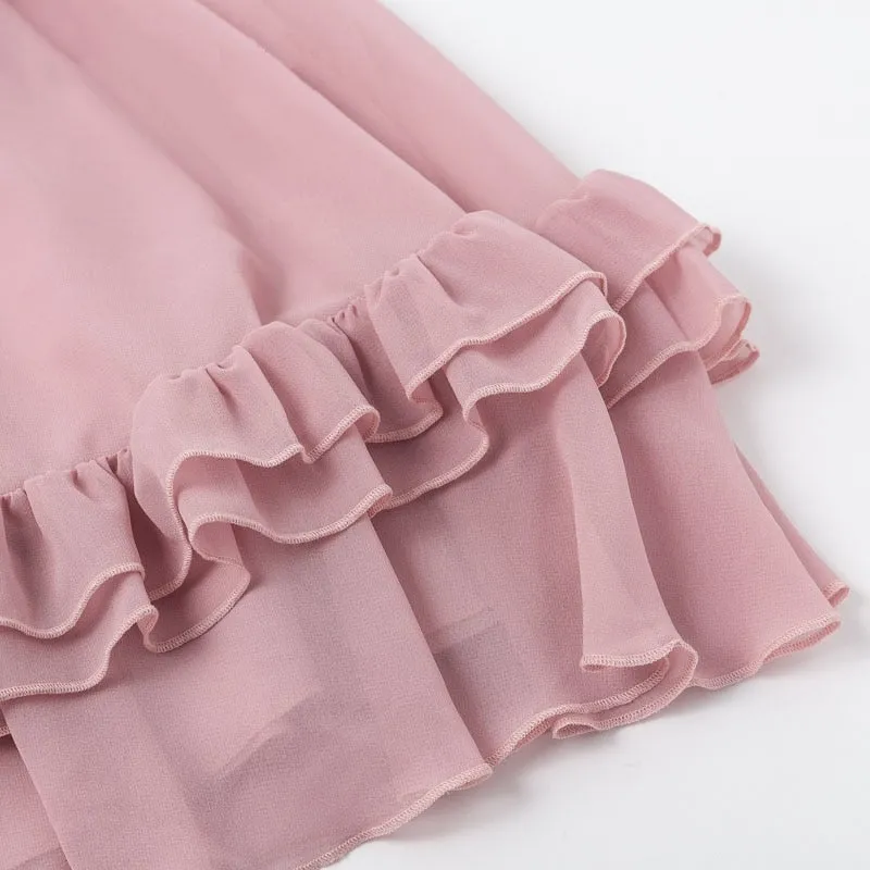 Women's Summer Ruffled Off-Shoulder Strappy Chiffon Short Dress