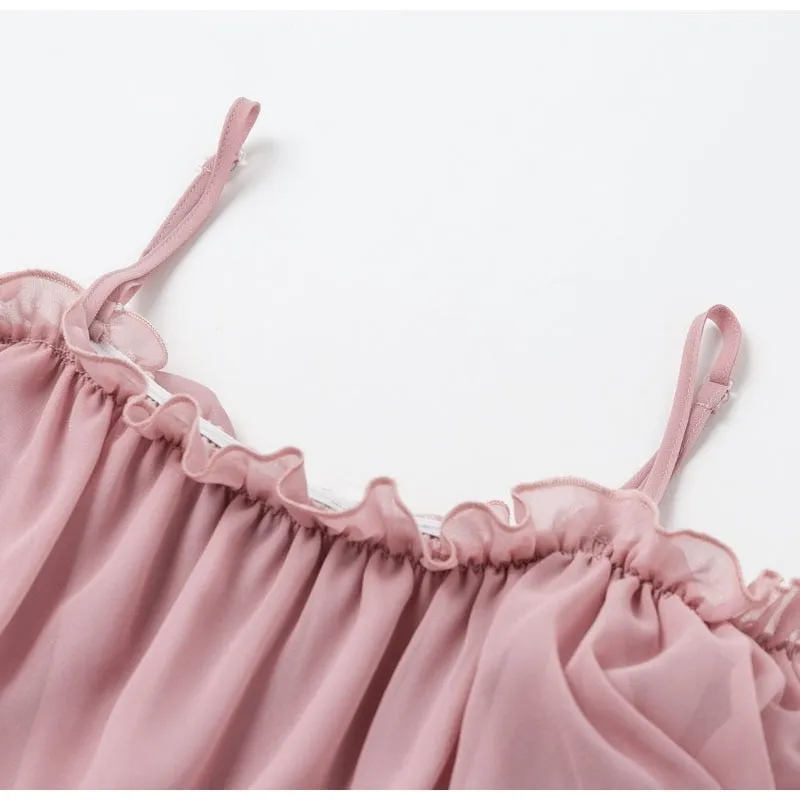 Women's Summer Ruffled Off-Shoulder Strappy Chiffon Short Dress