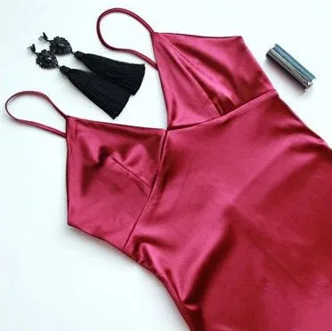Women's Summer Satin V-Neck Midi Dress