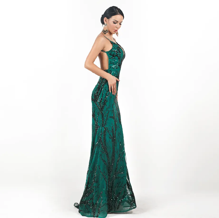 Women's V-Neck Off-Shoulder Sequin Dress
