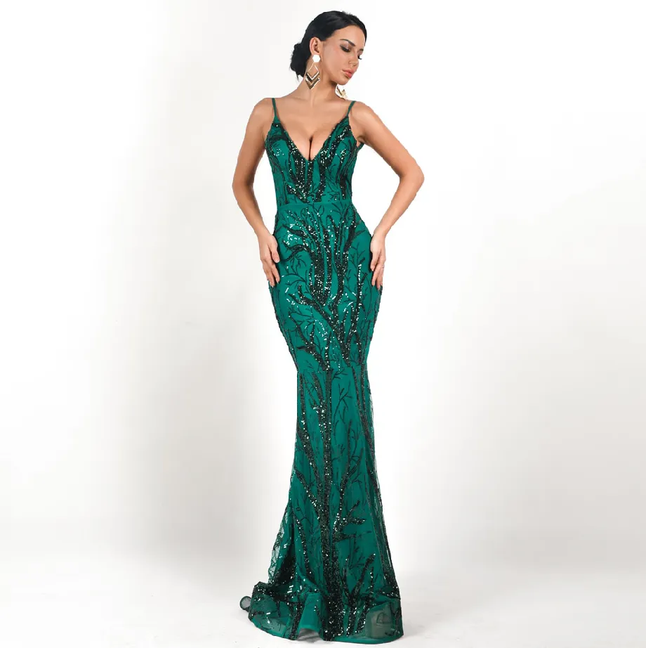 Women's V-Neck Off-Shoulder Sequin Dress