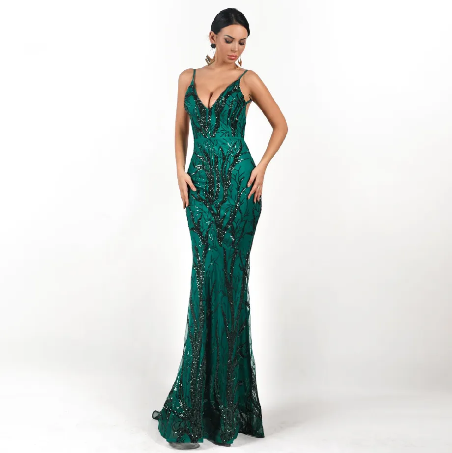 Women's V-Neck Off-Shoulder Sequin Dress