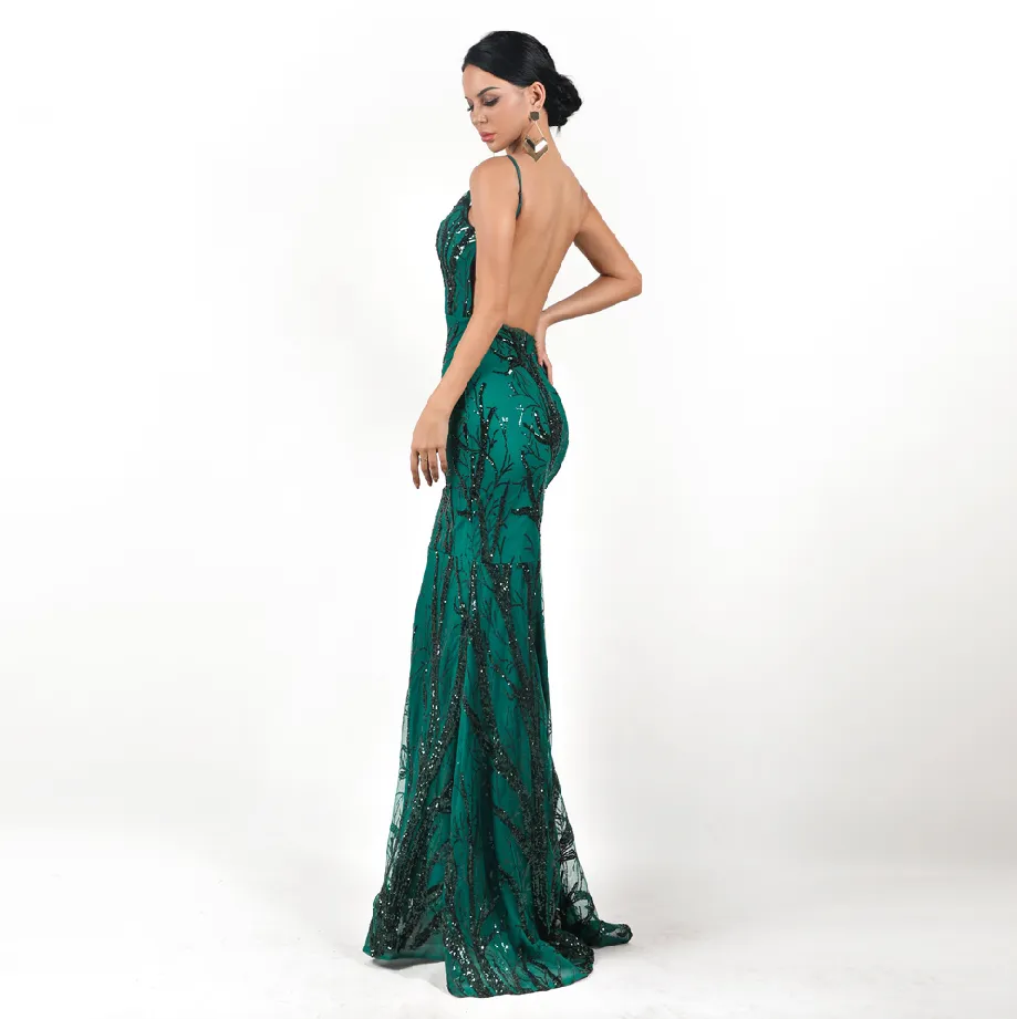 Women's V-Neck Off-Shoulder Sequin Dress